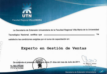Certificado UTN FRVM - Experto en Gestion de Ventas
