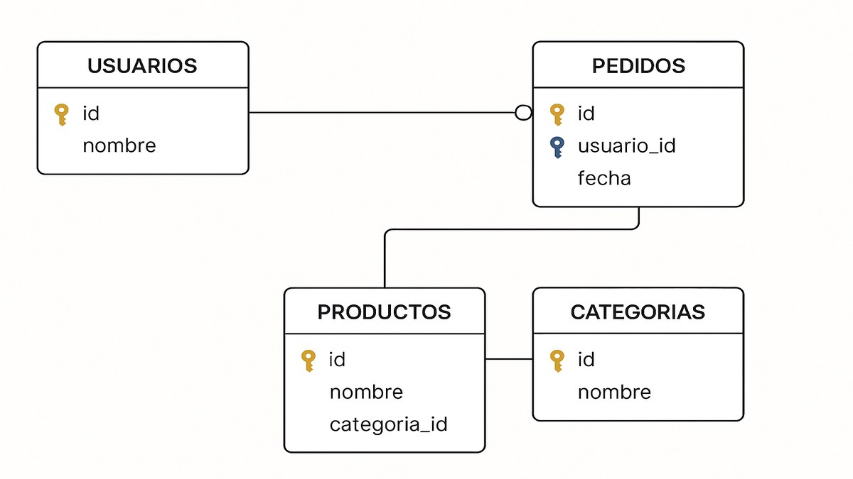 Diagrama entidad-relación de base de datos e-commerce: tablas usuarios, pedidos, productos con claves primarias y foráneas