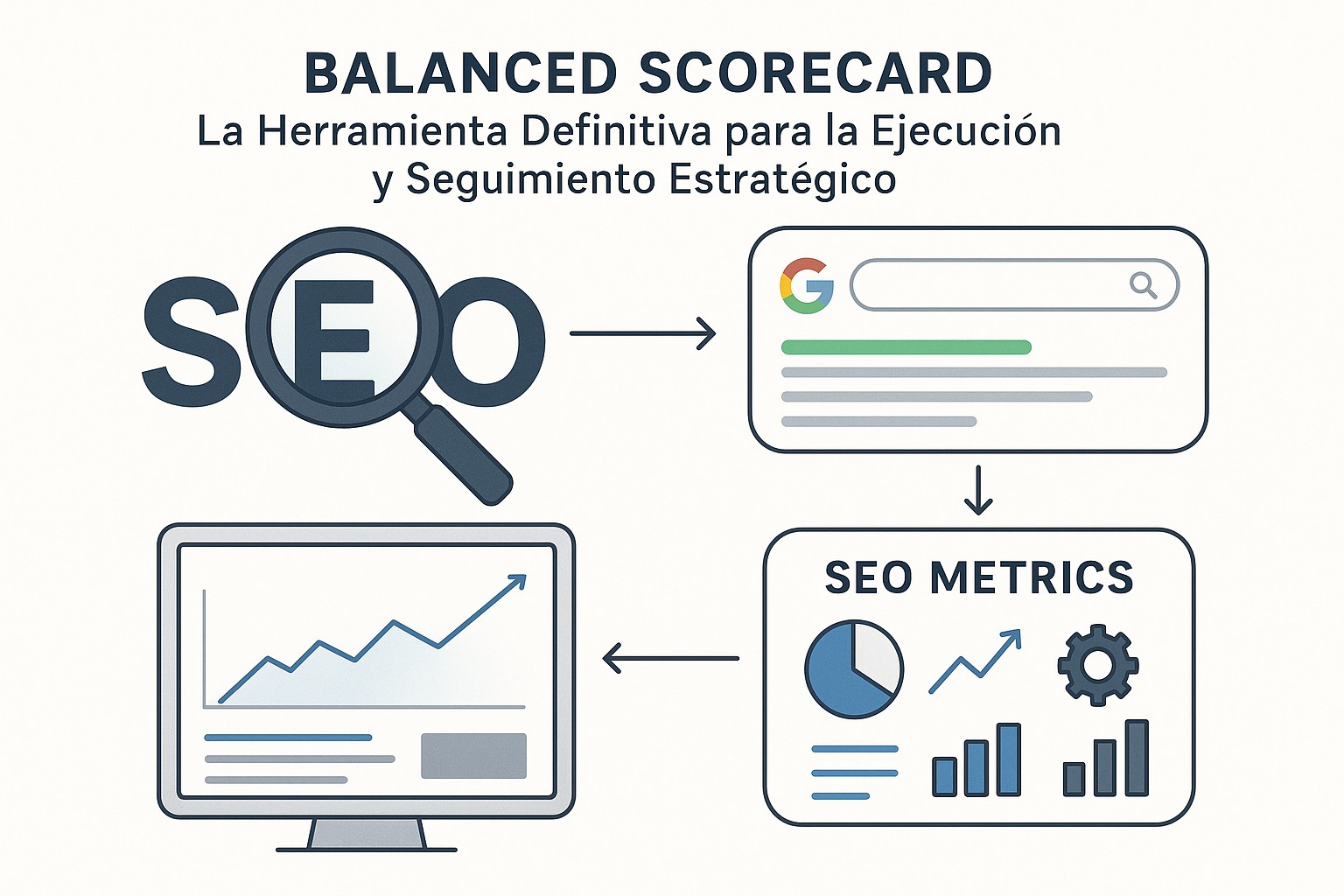 Gráfico de crecimiento financiero con flechas ascendentes, representando la perspectiva financiera del Balanced Scorecard
