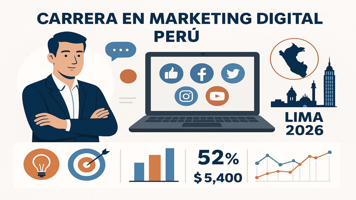 Resumen de la carrera de marketing digital en Perú: roles, sueldo, habilidades y opciones formativas