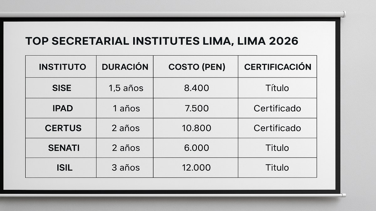 Comparativa de institutos de secretariado ejecutivo en Lima Perú 2026: SISE, IPAD, CERTUS, SENATI