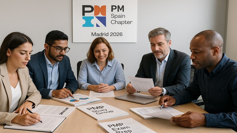 Profesionales en grupo de estudio PMP del PMI Spain Chapter en Madrid 2026