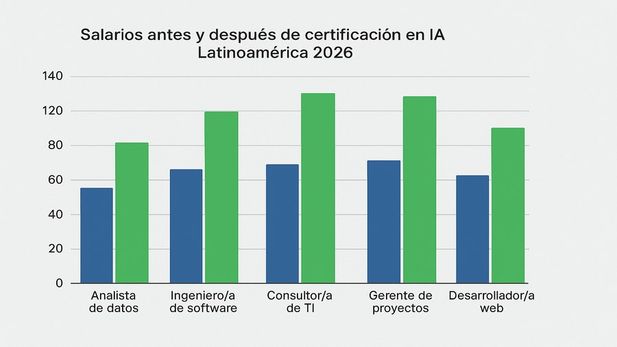 Tabla de salarios de roles de IA y prompt engineering en LATAM 2026 comparando con y sin certificación reconocida