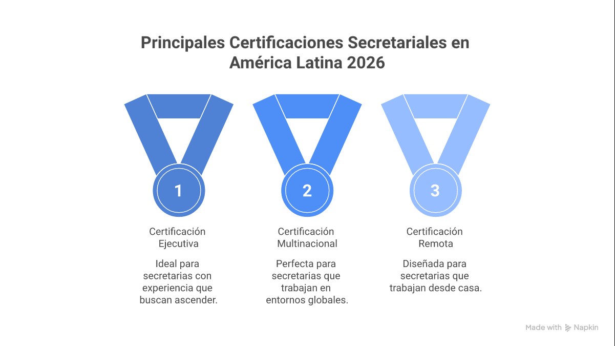 Infografía: guía de elección de certificaciones de secretariado según perfil y objetivo profesional en LATAM