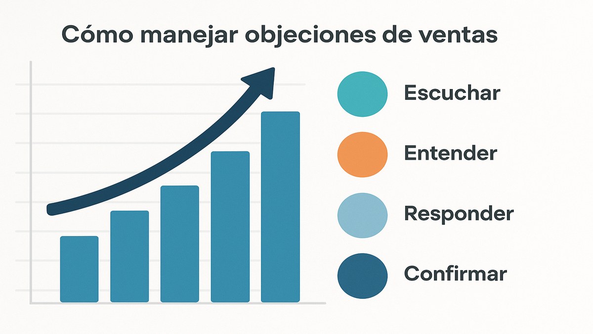 Diagrama del método LAER para manejar objeciones de ventas escuchar reconocer explorar responder