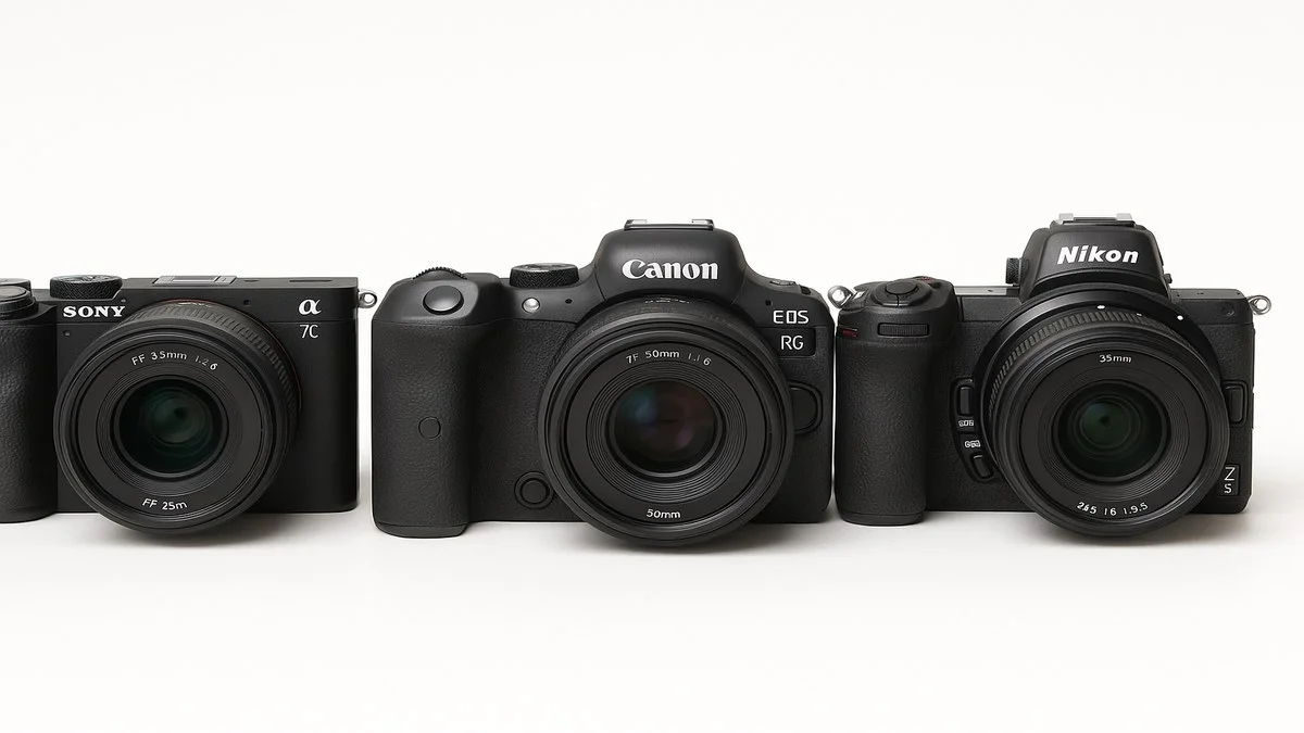 Comparativa de cámaras mirrorless Sony, Canon y Nikon para fotografía profesional con lentes intercambiables