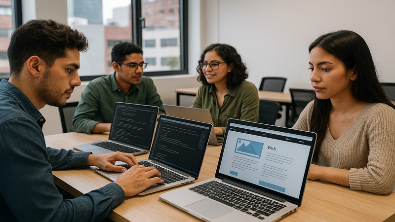 Bootcamp de programaci&oacute;n en CDMX Mexico, estudiantes trabajando en laptop