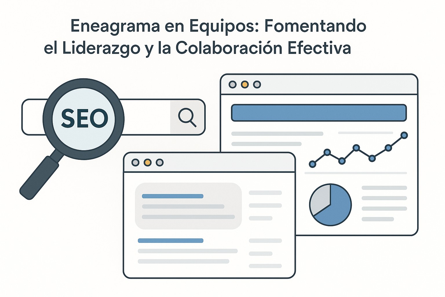 Representación visual de los nueve eneatipos interactuando en un entorno de oficina, simbolizando la diversidad y la colaboración en equipos.