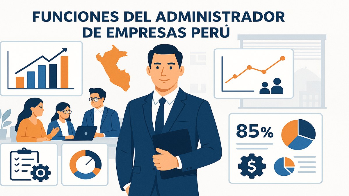 Infografía de funciones del administrador de empresas en Perú según perfil 2026