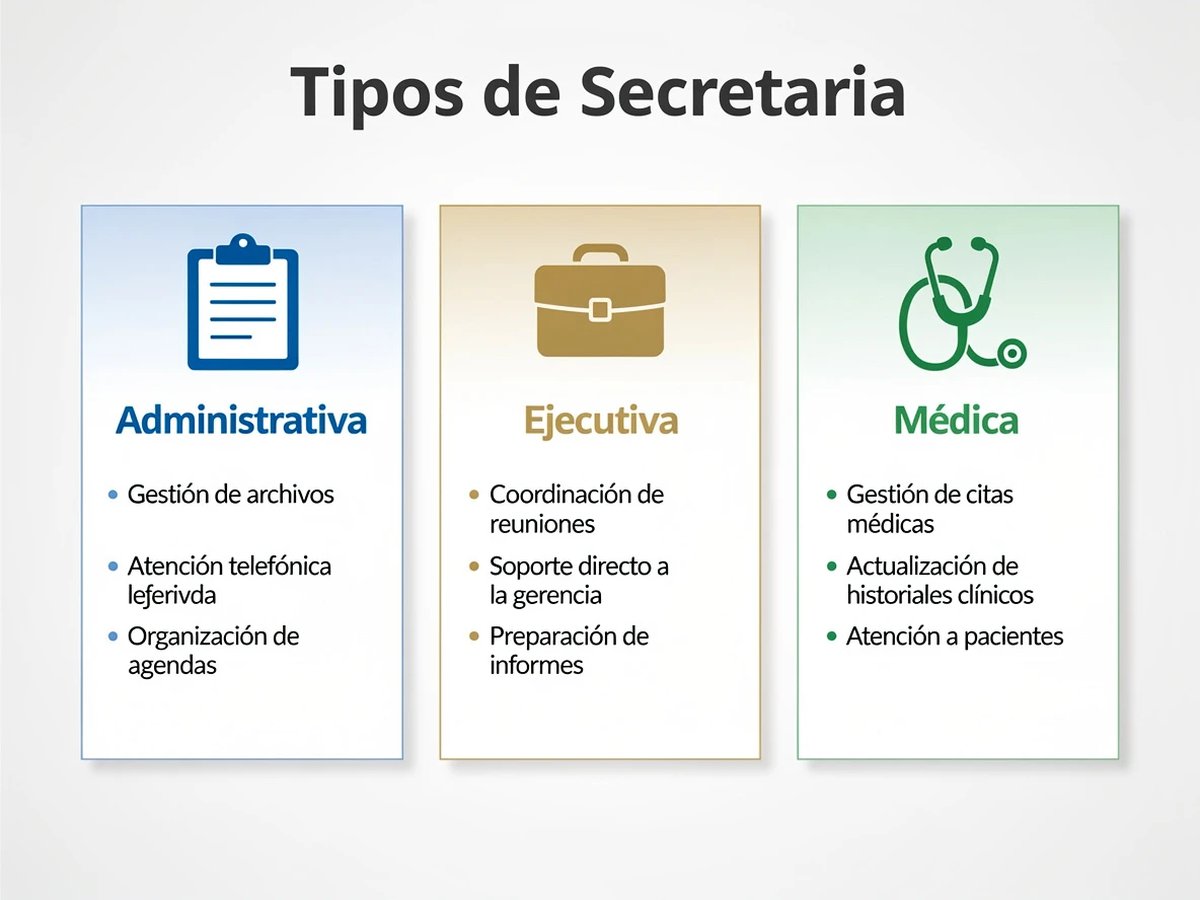 Infograf&iacute;a: 3 tipos de secretaria - administrativa, ejecutiva y m&eacute;dica