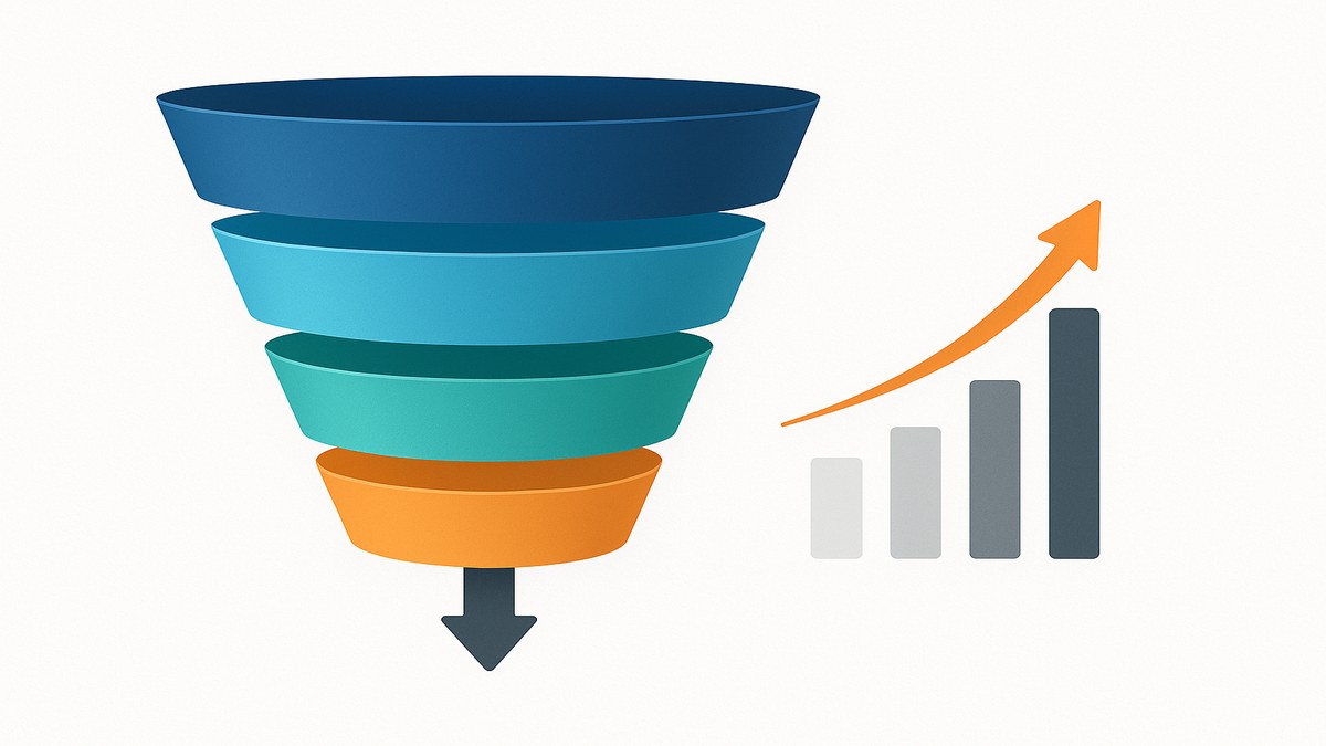 Visualización del embudo de ventas con tasas de conversión entre cada etapa