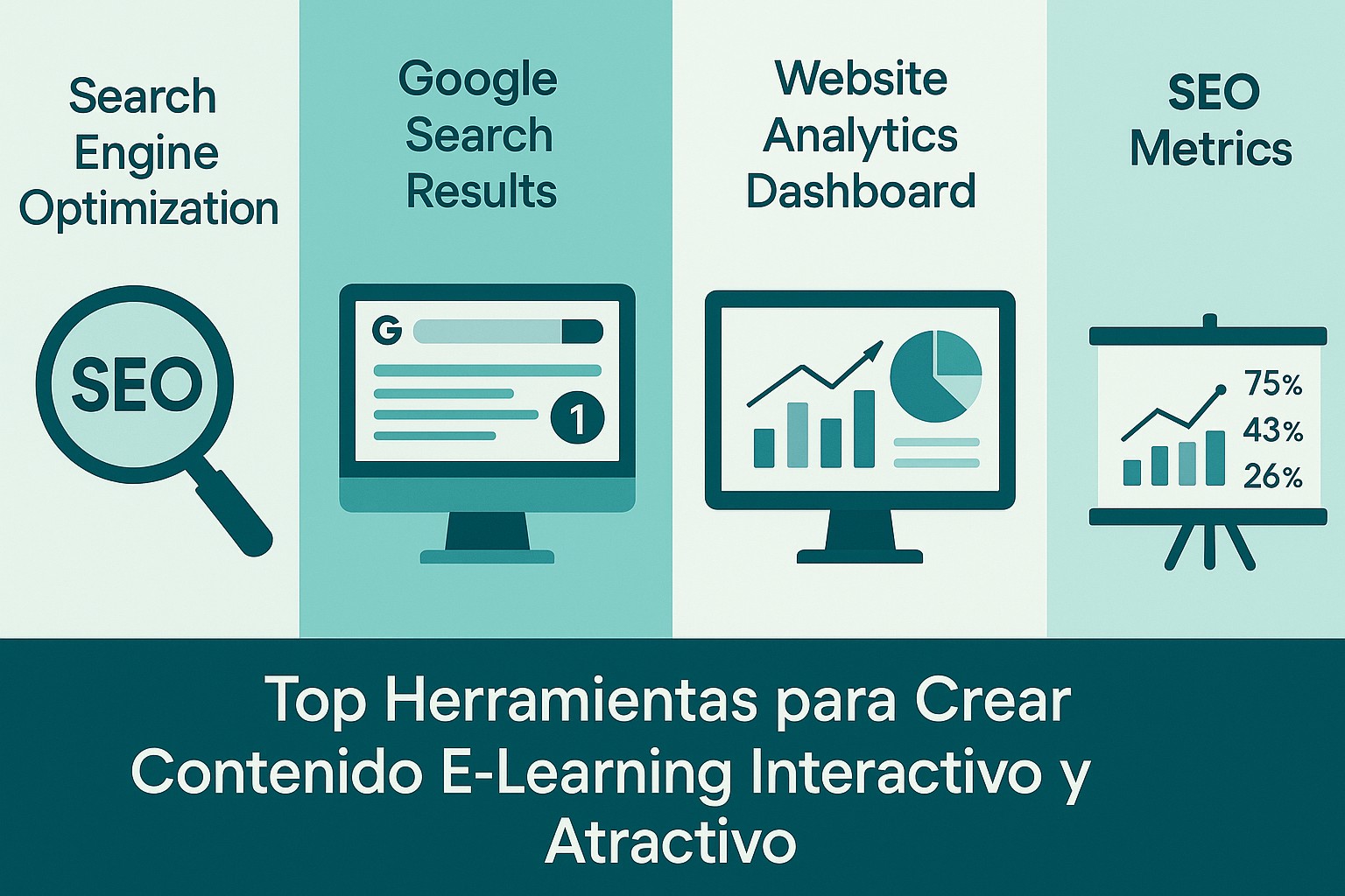 Infografía: guía visual con conceptos y datos clave sobre top herramientas para crear contenido e-learning interactivo y atractivo