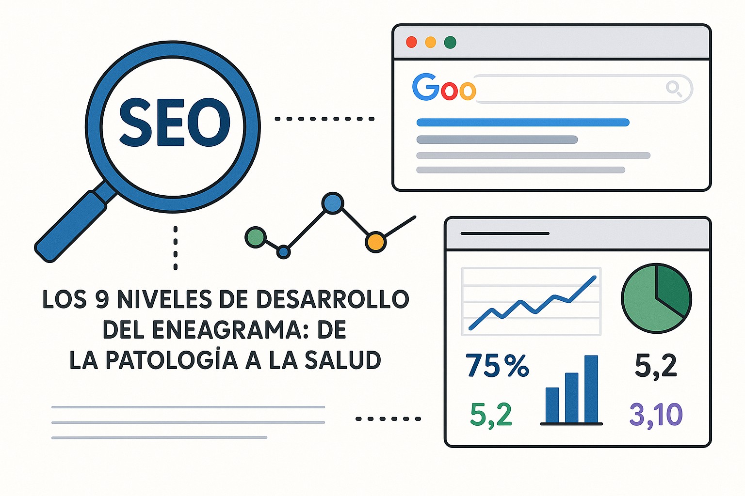 Ilustración abstracta de una mente en conflicto, reflejando los niveles insalubres del eneagrama y la patología.