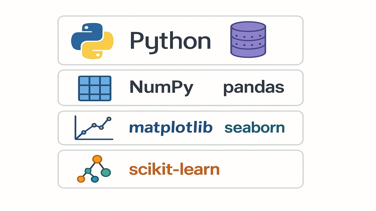 Ecosistema de Python para análisis de datos: Pandas, NumPy, Matplotlib, Seaborn, Scikit-learn y Jupyter organizados por capa de uso