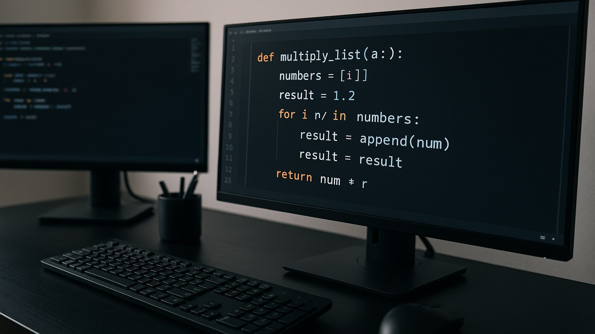 Ejemplo de código Python mostrando variables, bucles y funciones en IDE