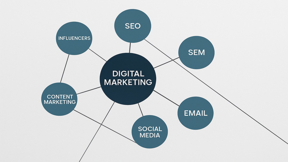 Diagrama circular de los seis canales principales del marketing digital peruano