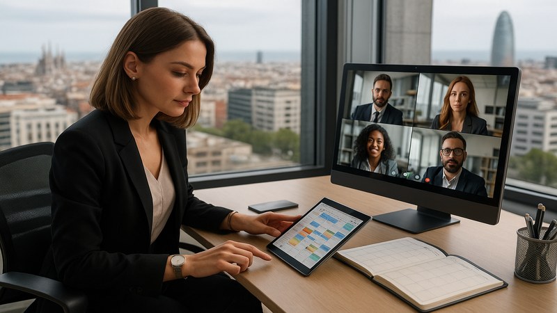 Secretaria ejecutiva gestionando agenda digital en empresa multinacional en Barcelona Espa&ntilde;a 2026