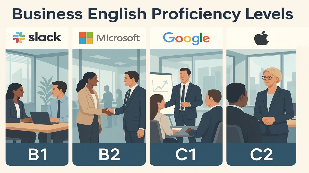 Tabla de niveles de inglés MCER y requisitos para secretaria bilingüe según tipo de empresa