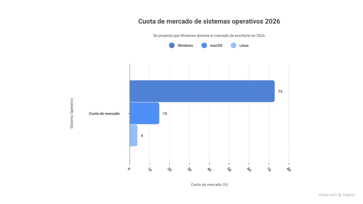 Infografía: Windows vs Linux vs macOS — comparativa de cuotas de mercado, ventajas, desventajas y casos de uso para cada sistema operativo en 2026