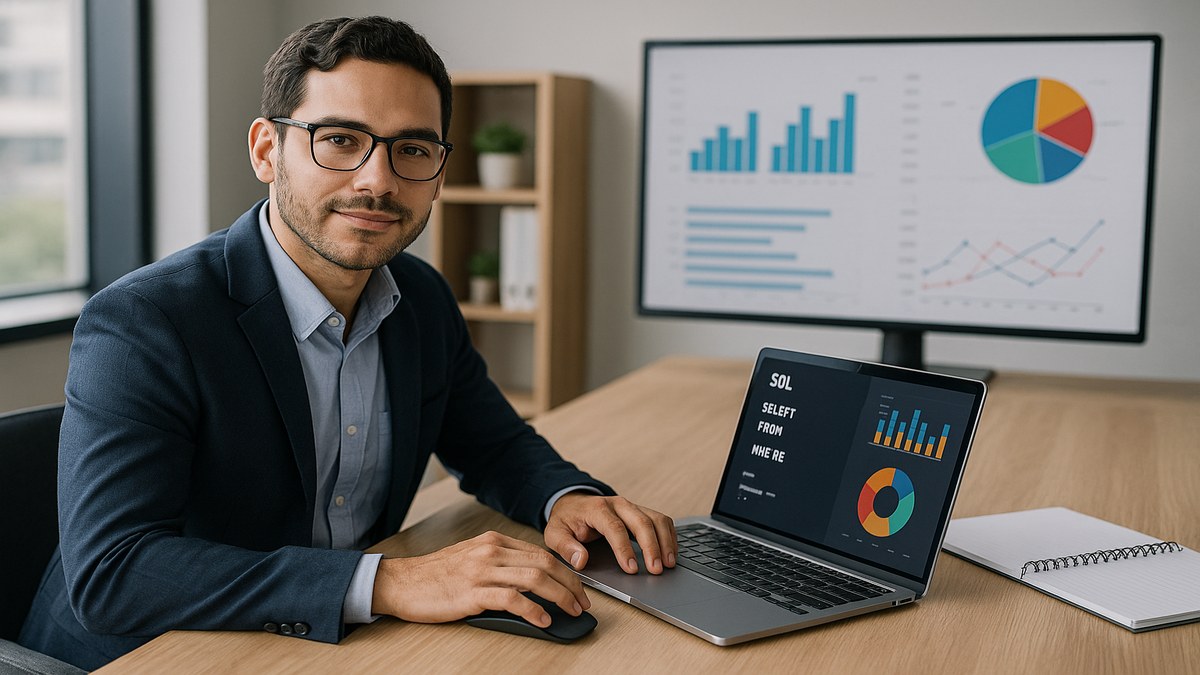 Analista ejecutando consultas SQL en base de datos para análisis de ventas y KPIs