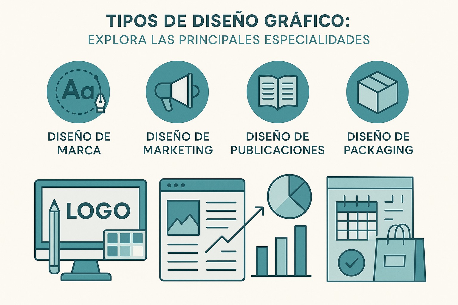 Infografía: conceptos clave de Tipos de Diseño Gráfico: Explora las Principales Especialidades