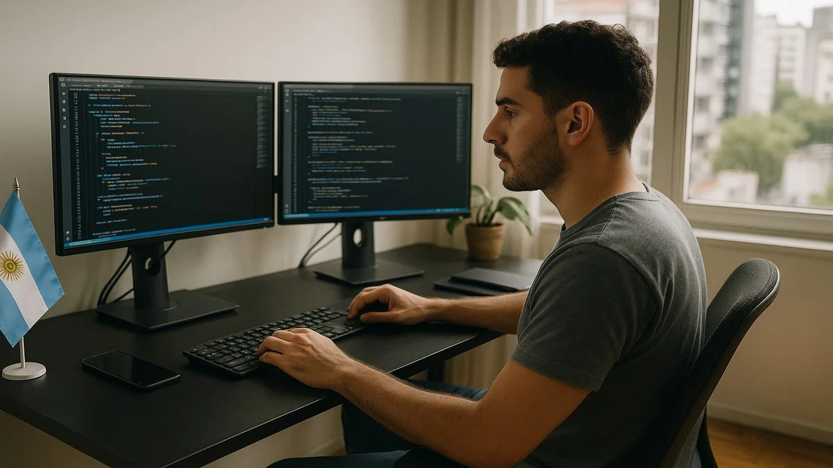 Desarrollador web argentino trabajando remotamente — salarios en dólares sin título universitario