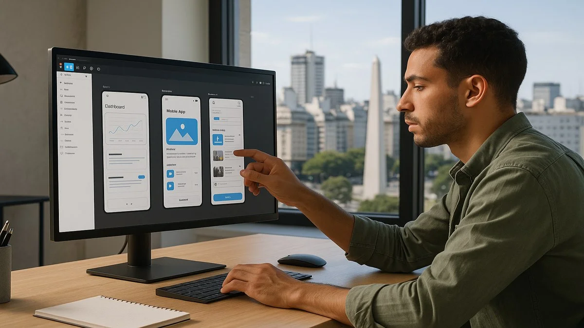 Diseñadora UX/UI argentina trabajando en prototipo Figma — empleo sin título universitario