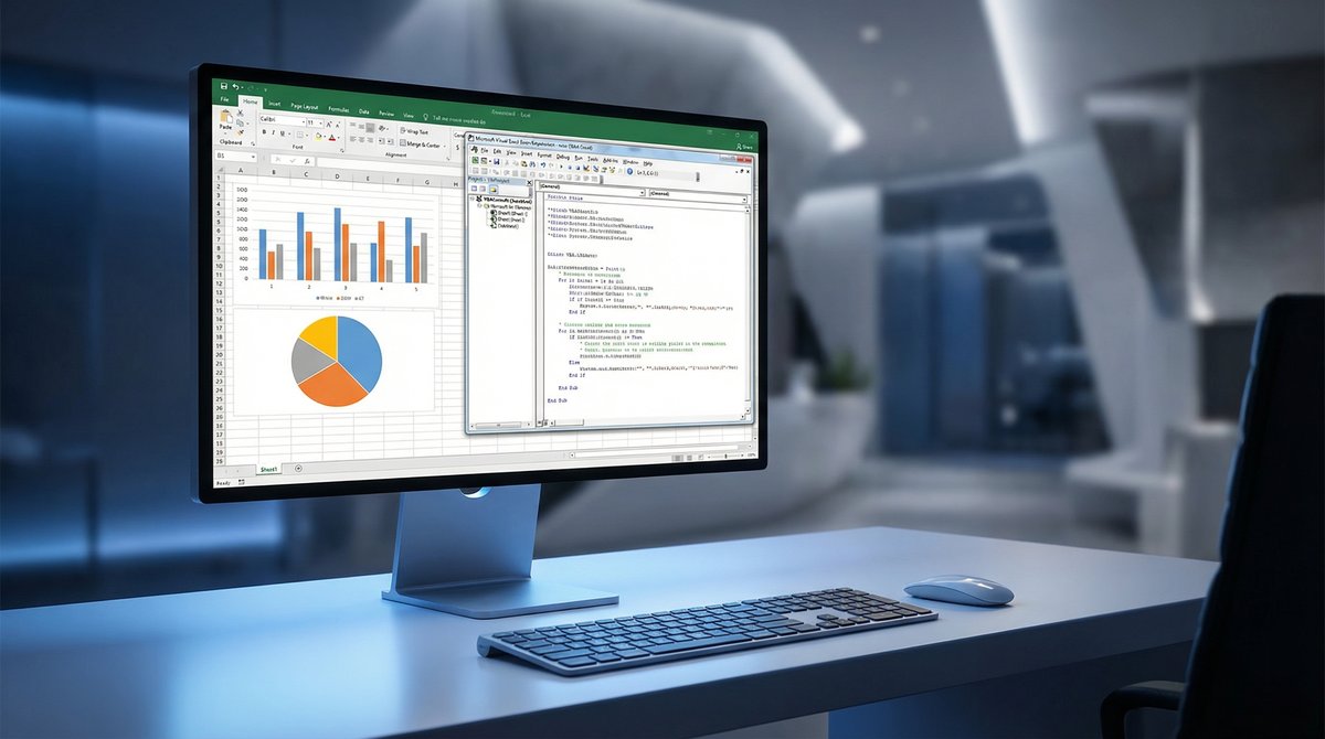 Pantalla de Excel mostrando código VBA y editor de macros