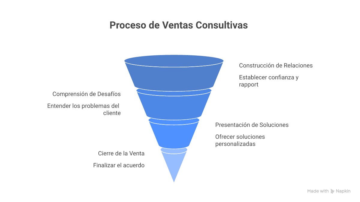 Infografía: venta consultiva vs transaccional con 5 pasos del proceso y técnicas SPIN